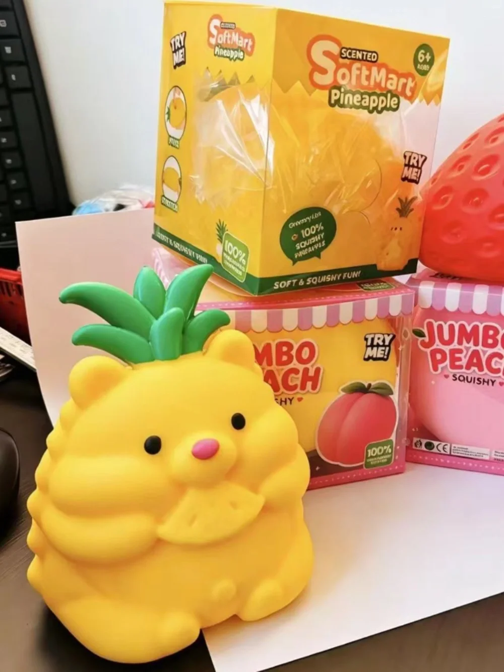 TPR 7 INCH Pineapple Bear Squishy Toy - Quick Rebound Desktop Decoration for Adu